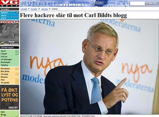 Faksimile fra VGnett. Legg merke til annonsene i venstre marg. carlbildtvgnett.jpg