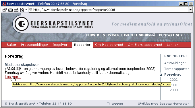 Informasjonen er kun tilgjengelig for brukere av Microsofts Word. Eierskapstilsynets rapportside