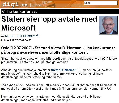 NTB-melding om oppsigelse av Microsoftavtalen Staten sier opp avtale med Microsoft