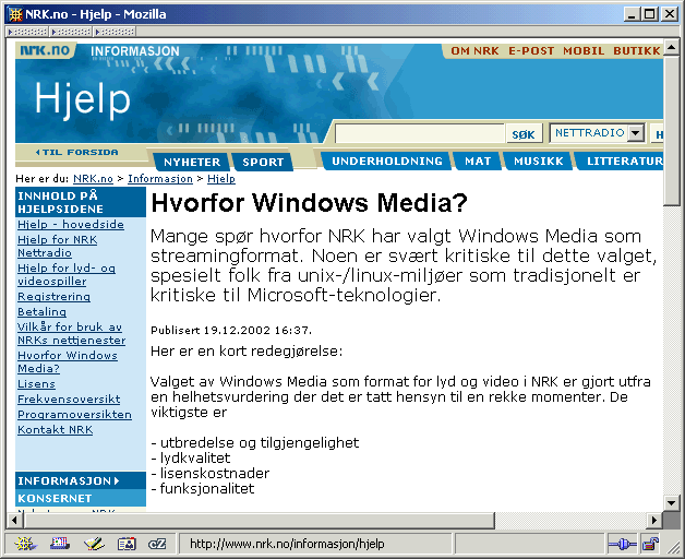 Hvorfor Windows Media? NRKs nettradio