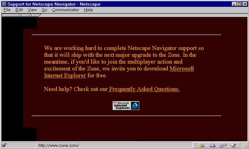 Zone gir ikke tilgang med Netscape 4.7 Zone 1998