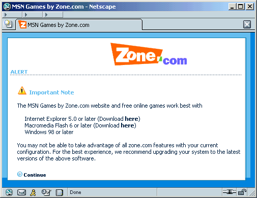 Zone gir advarsel med Netscape 7.1 Zone 2003